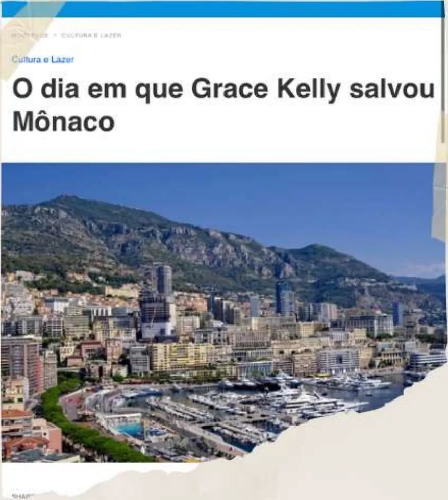 Matéria sobre Grace Kelly e Mônaco