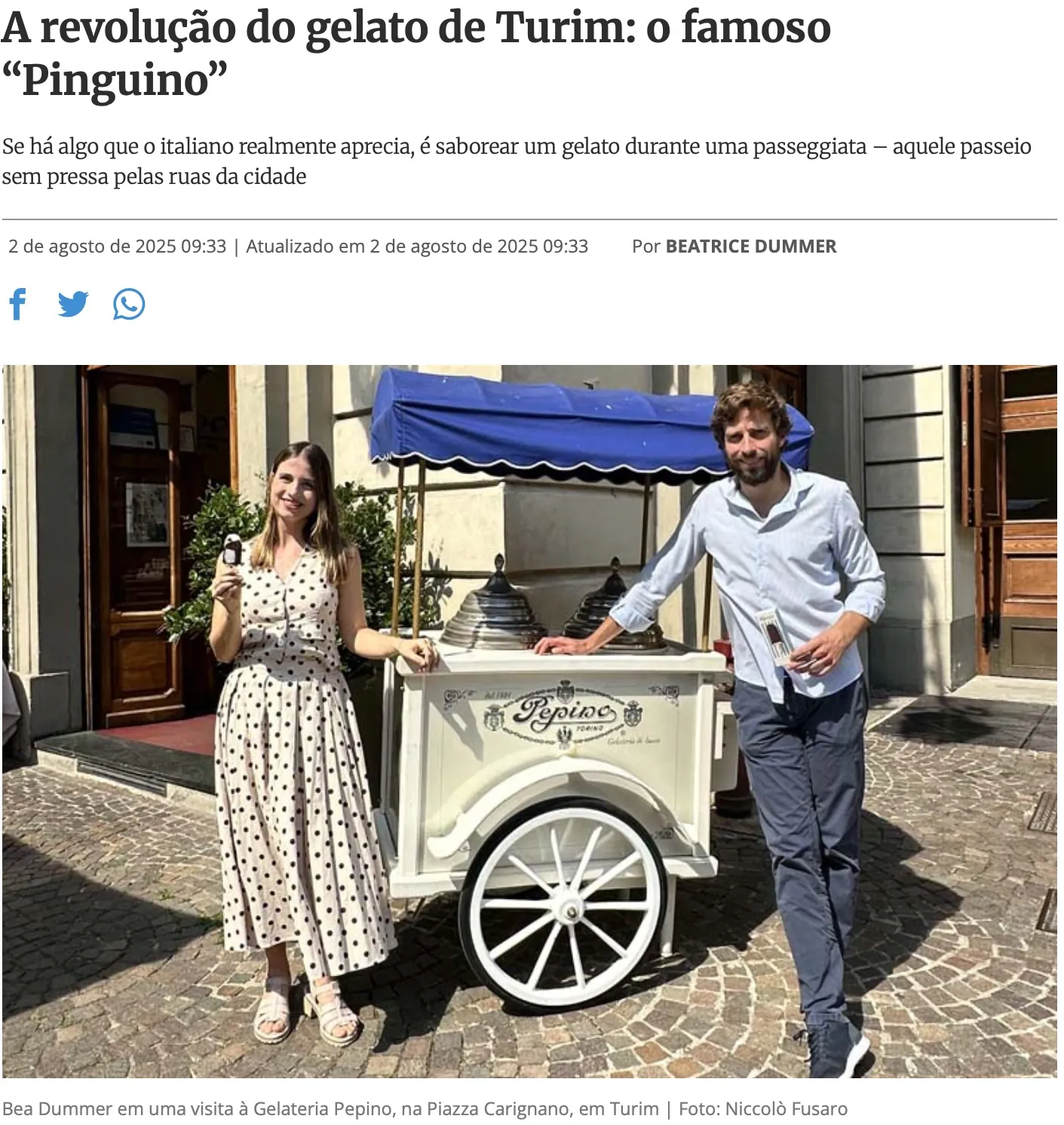 Matéria sobre o gelato Pinguino de Turim