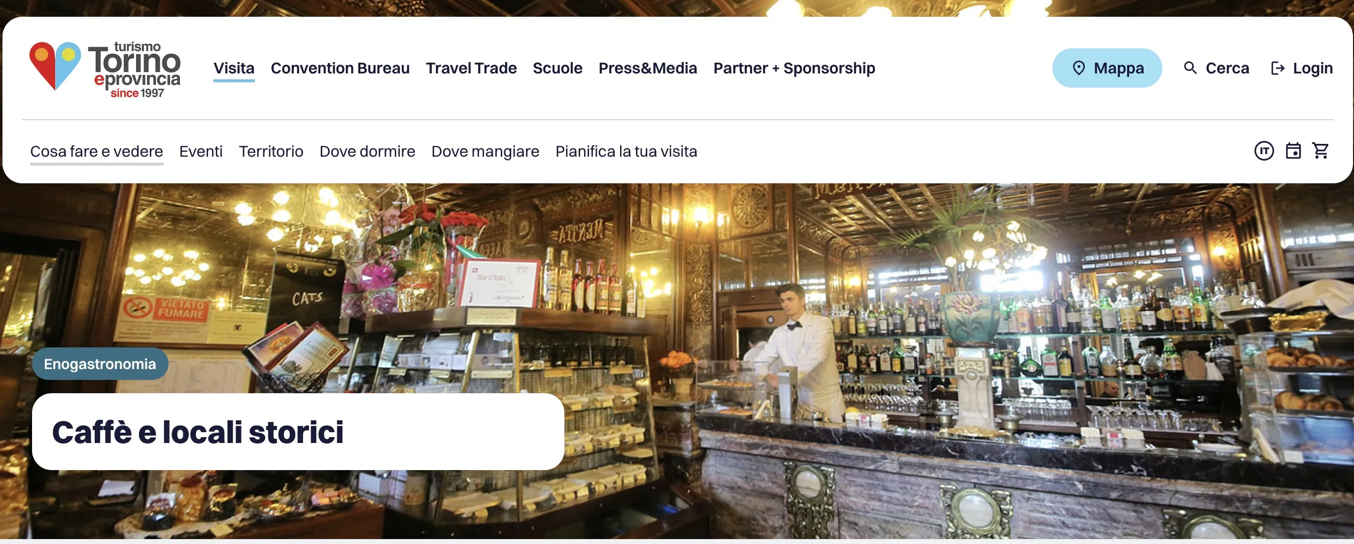 Página Caffè e locali storici no site do Turismo Torino